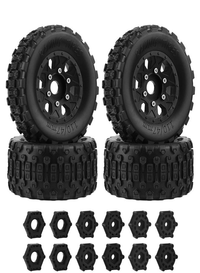 GLOBACT 12mm/14mm/17mm Hex RC Wheels and Tires RC Truck Tires for TRAXXAS Slash 2WD 4x4 Arrma Senton Axial Losi Redcat Rc4wd 1/10 RC Truck Hex Detachable Replacement (Black 4PCS) - Image 1